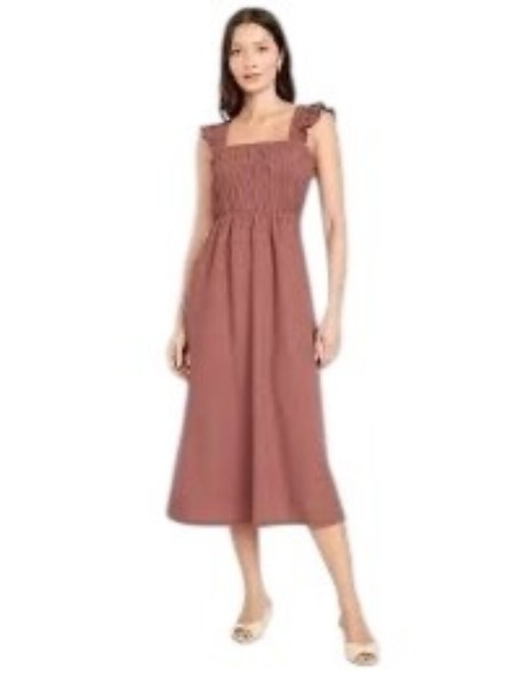 Old Navy Smocked Midi Dress Warm Taupe Size XXL Prairie Cottagecore Coquette